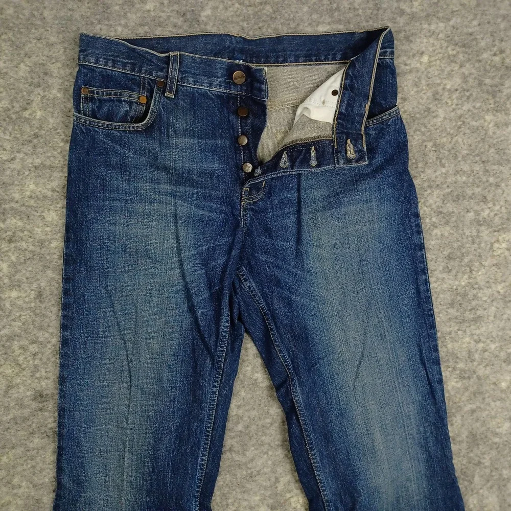 H&M Divided Jeans Mens 30x32 Boot Cut Button Fly Mid Rise Faded Whiskers Indigo - Picture 3 of 7